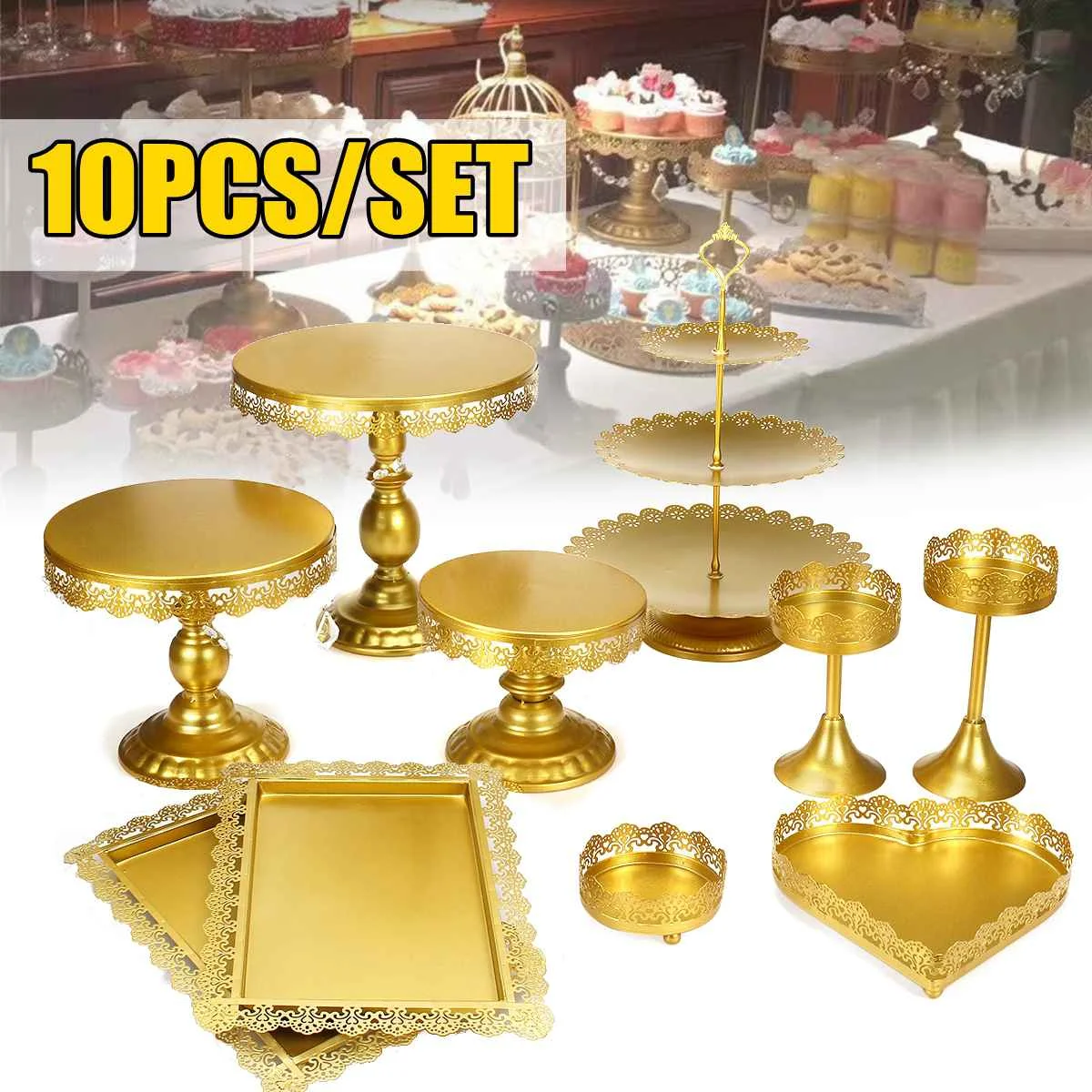 5/10 Piece Gold Cake Stand Set Round Metal Crystal Cupcake Dessert Display Pedestal Wedding Party Table Decoration | Дом и сад