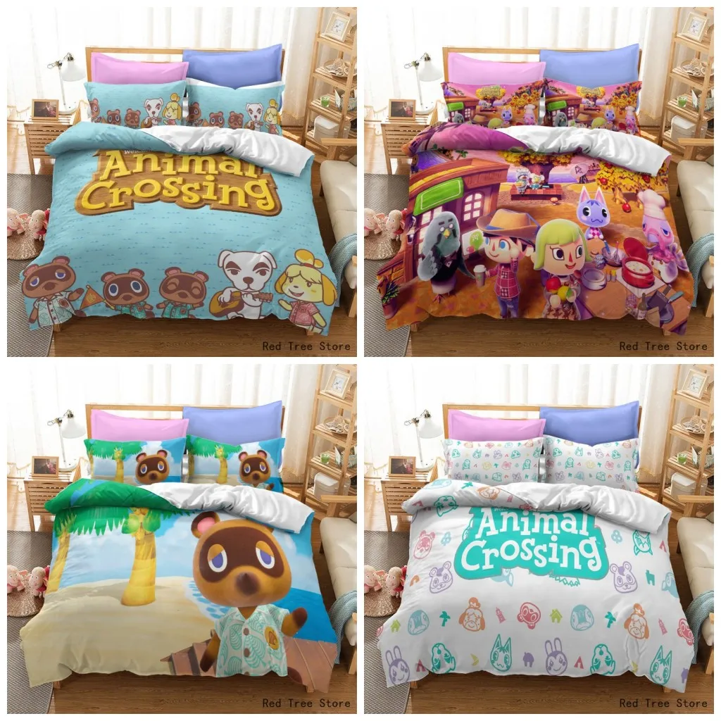 

Animal Crossing Cartoon Game Bedding Set 3D Duvet cover Twin Full Queen King Size Bed Linen and Covers Pillowcase Sets for kids
