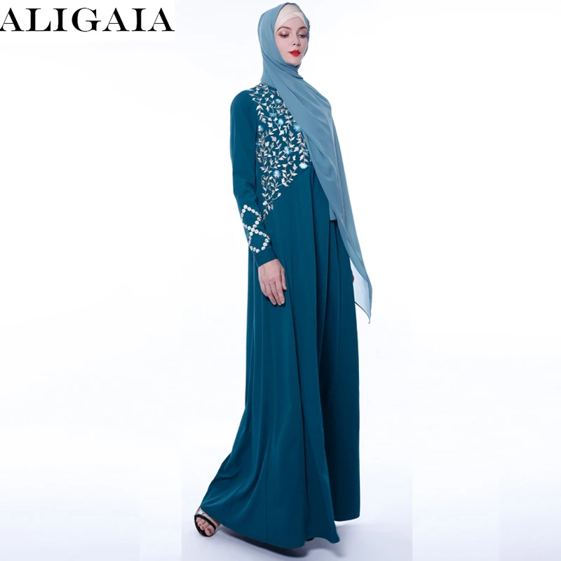 

Новинка, женское платье Aligaia с вышивкой в Дубае, Осенний модный дизайн, Аравия, Турция, мусульманский Рамадан, длинное платье, мусульманские ...