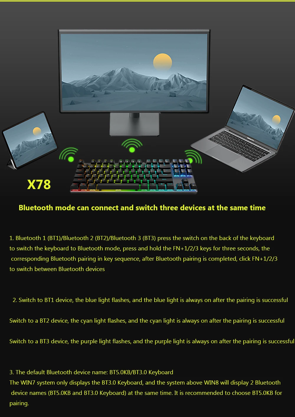 Проводная/Беспроводная игровая механическая клавиатура Metoo Editio Bluetooth 3 0 2 4 ГГц RGB