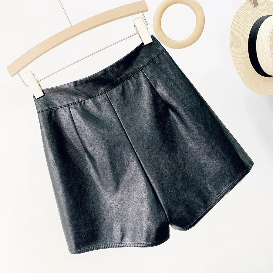 

Autumn and winter high waist shorts, leather pants, women's self-cultivation, boots and pants, all-match black wide-leg pants