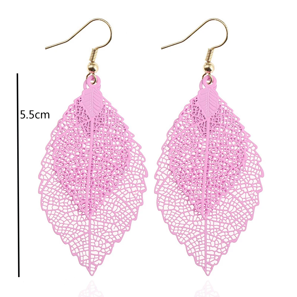

Fashion Vintage Drop Earrings Colorful Leaf Colorful Feather Pendant Tassel For Women Earrings Accessories 1 Pair Hollow Earings