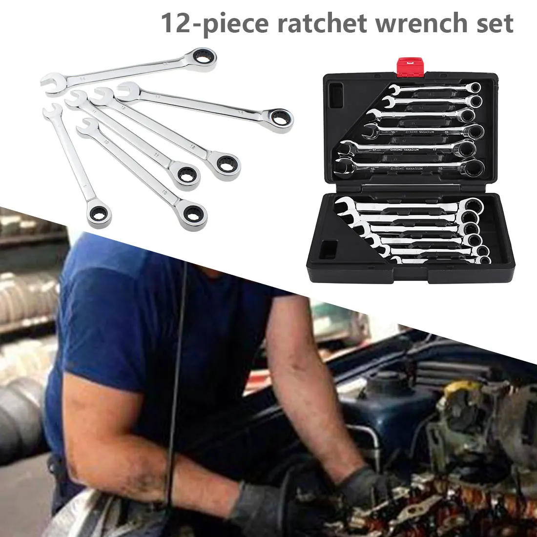 

12pcs Car Repair Tools 72 Tooth Key Ratchet Wrench Set Gear Ring Torque Socket Wrench Set Metric Combination Ratchet Spanners