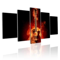 guitar fire modern 5 panels hd canvas painting posters wall art print pictures living room interior home decoration frame