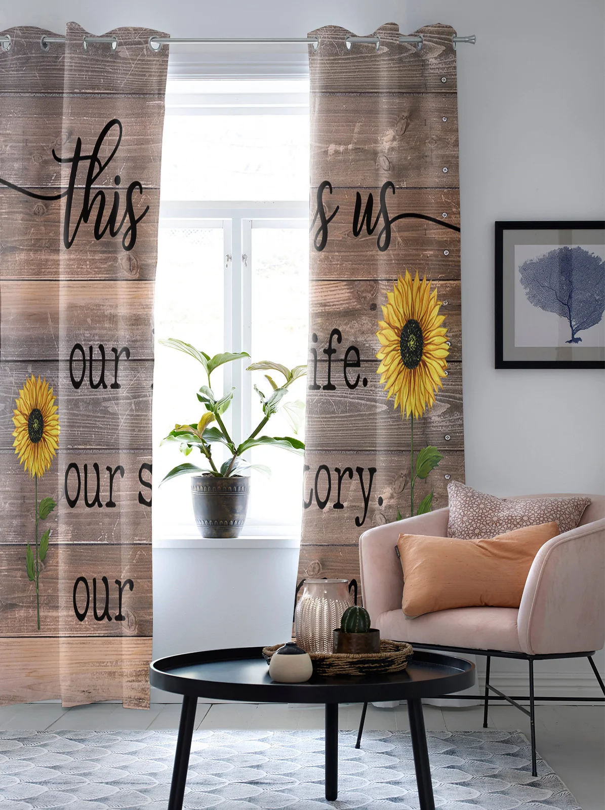 Гостиная занавески деревенские подсолнечника обои древесины Современный