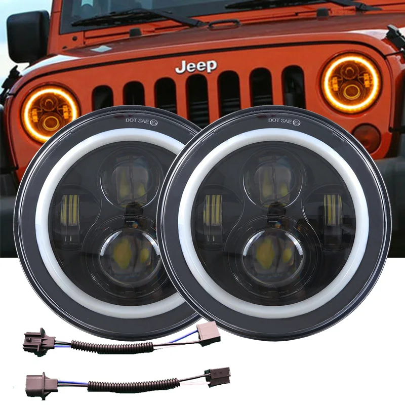 В Горошек 7 дюймов круглый светодиодный фар/w Halo угол глаза для Jeep Wrangler JK Lada 4x4 urban