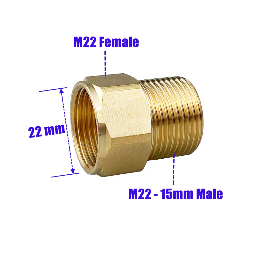 Адаптер для мойки высокого давления M22 насадка 14 мм из латуни с наружной резьбой 15