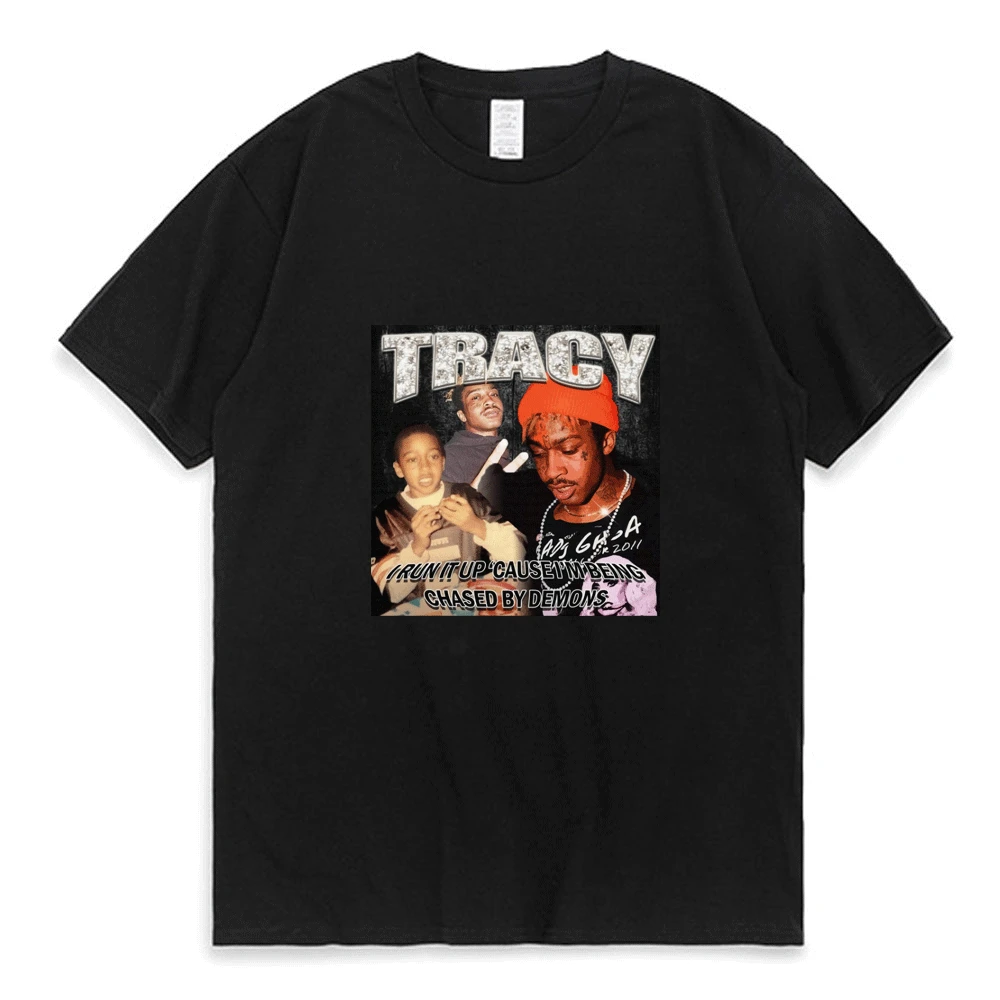 

Xxxtentacion Smoking Shout Men T Shirt Lil Tracy It Up Cause I'm Being Chased By Demons Print T-shirt Hip-hop Cotton Tee Shirts
