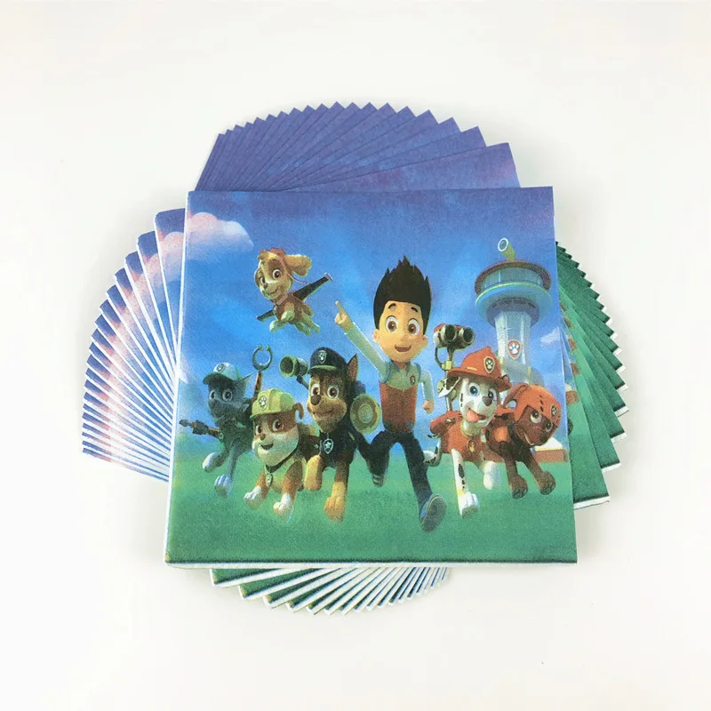 napkins-20pcs «Щенячий патруль» тематическая Одежда для мальчиков, подарочный набор для дня рождения, вечерние украшения, милые чашки, тарелки, одноразовые столовые приборы для малышей - Цвет: napkins-20pcs