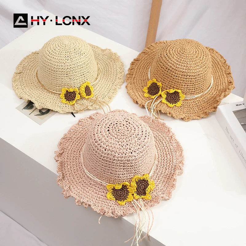 

Summer Children Big Brim Fashion Sunflower Decoration Sun Straw Hat Boys Girls Outdoor Travel Beach Fisherman Hat