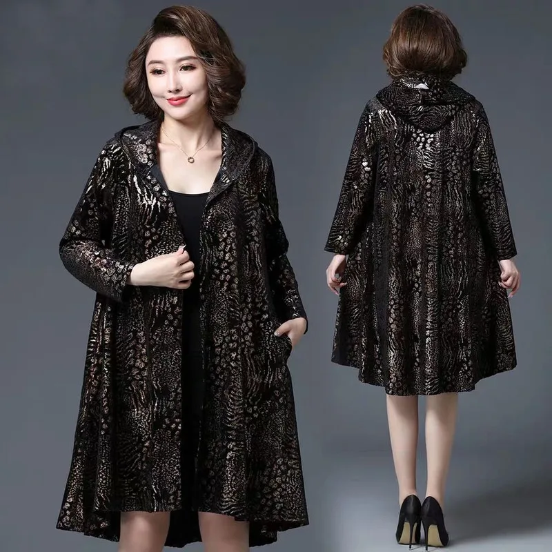 

Fashion 2022 New Spring Autumn Long Trench Women Large Size 5XL National Wind Middle-aged Cardigan Printed Causal Coats W90