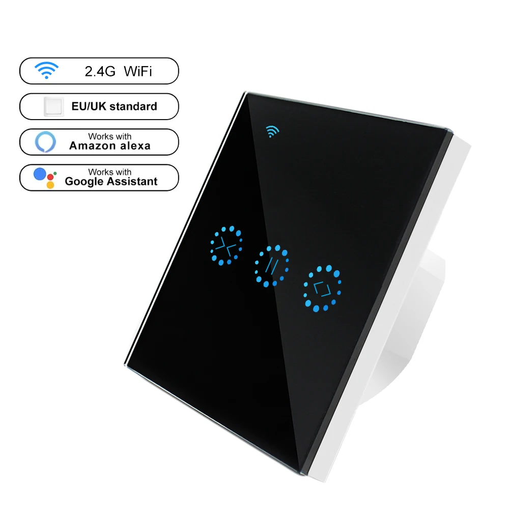 EU standard Black Умный занавес мотор Переключатель ЕС/США WiFi смарт сенсорный жалюзи переключатель затвора ewelink приложение Голосовое управление Amazon Alexa/Google Home - Цвет: EU standard Black
