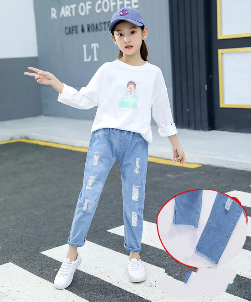 Джинсы для девочек ковбойские брюки Повседневные детские штаны хлопковые