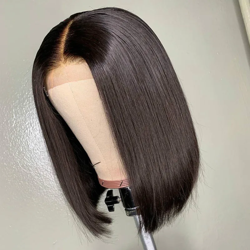 

Middle Part Short Cut Bob Silky Straight Middle Part Black Lace Front Wig for Women Babyhair Preplucked Synthetic Glueless Daily