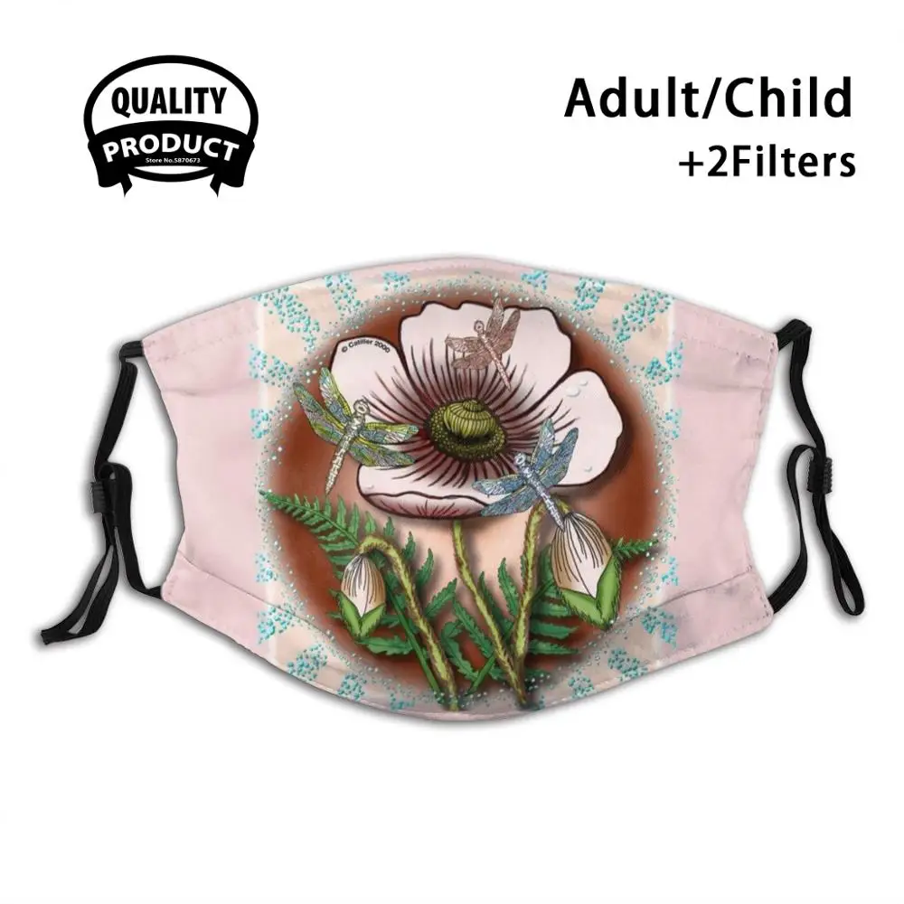 

Dragonfly Pale Poppy Reusable Mouth Mask Washable Filter Anti Dust Face Masks Poppy Dragonfly Flower Florist Garden Gardening