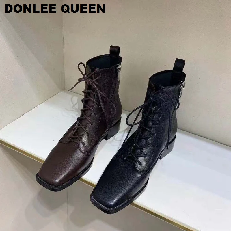 Женские ботильоны зимняя обувь женские короткие ботинки на шнуровке