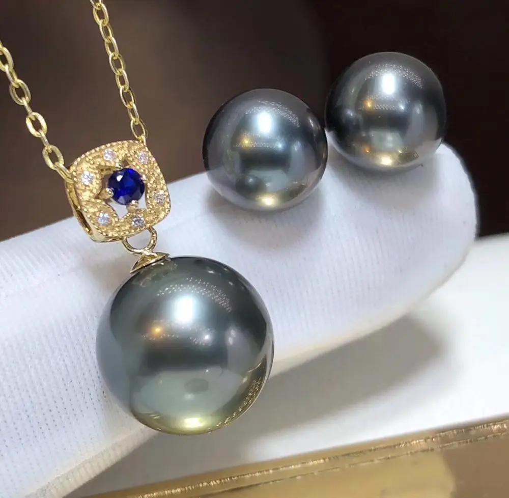 D123 ювелирные украшения 18 К золото натуральный черный жемчуг Таити 9-12 мм Женские