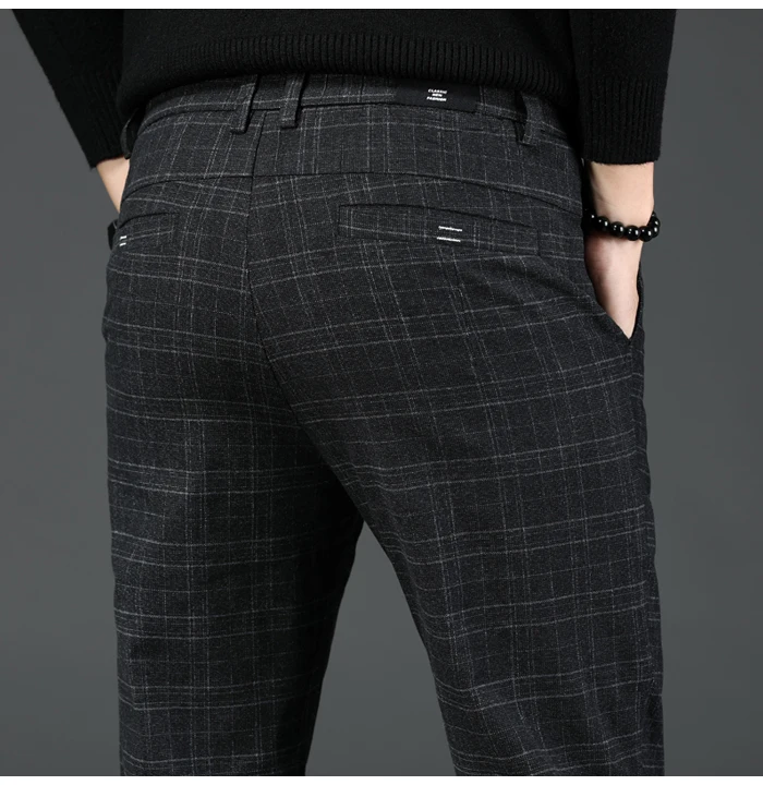 Для Мужчин's Повседневное штаны в клетку для бизнес на каждый день Slim Fit темно-серый классический Стиль лосины мужской брендовая одежда