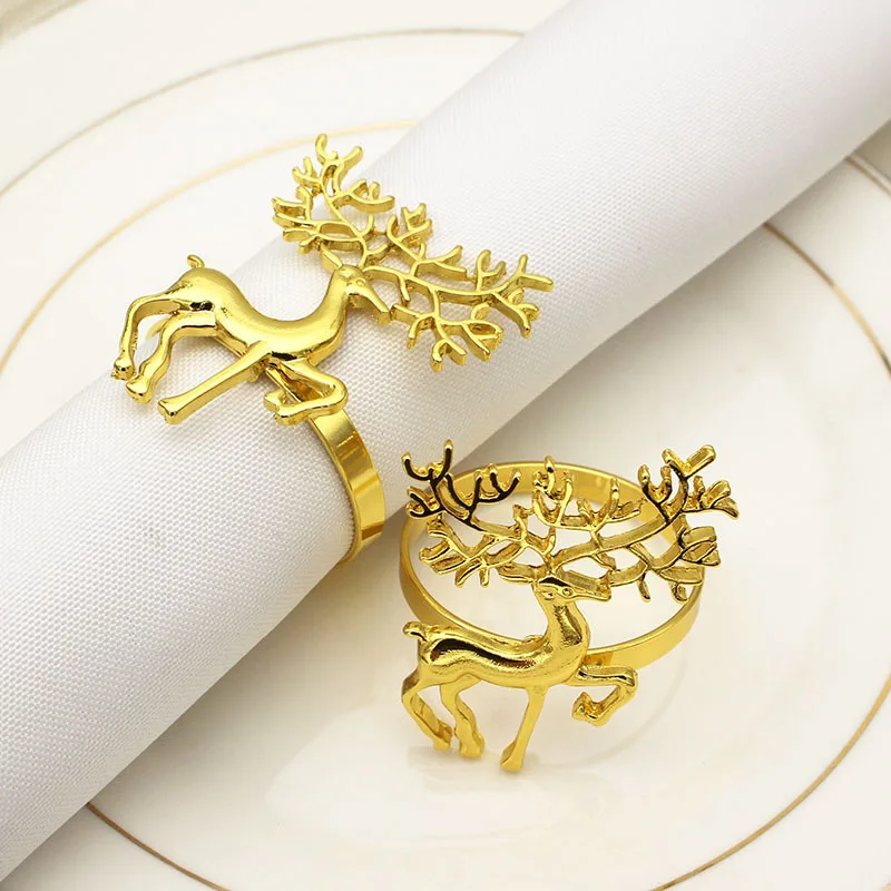 

1pc Christmas Napkin Holder Alloy Reindeer Napkin Ring Xmas Table Decoration for Home Bar Restaurant Christmas Party Dinner