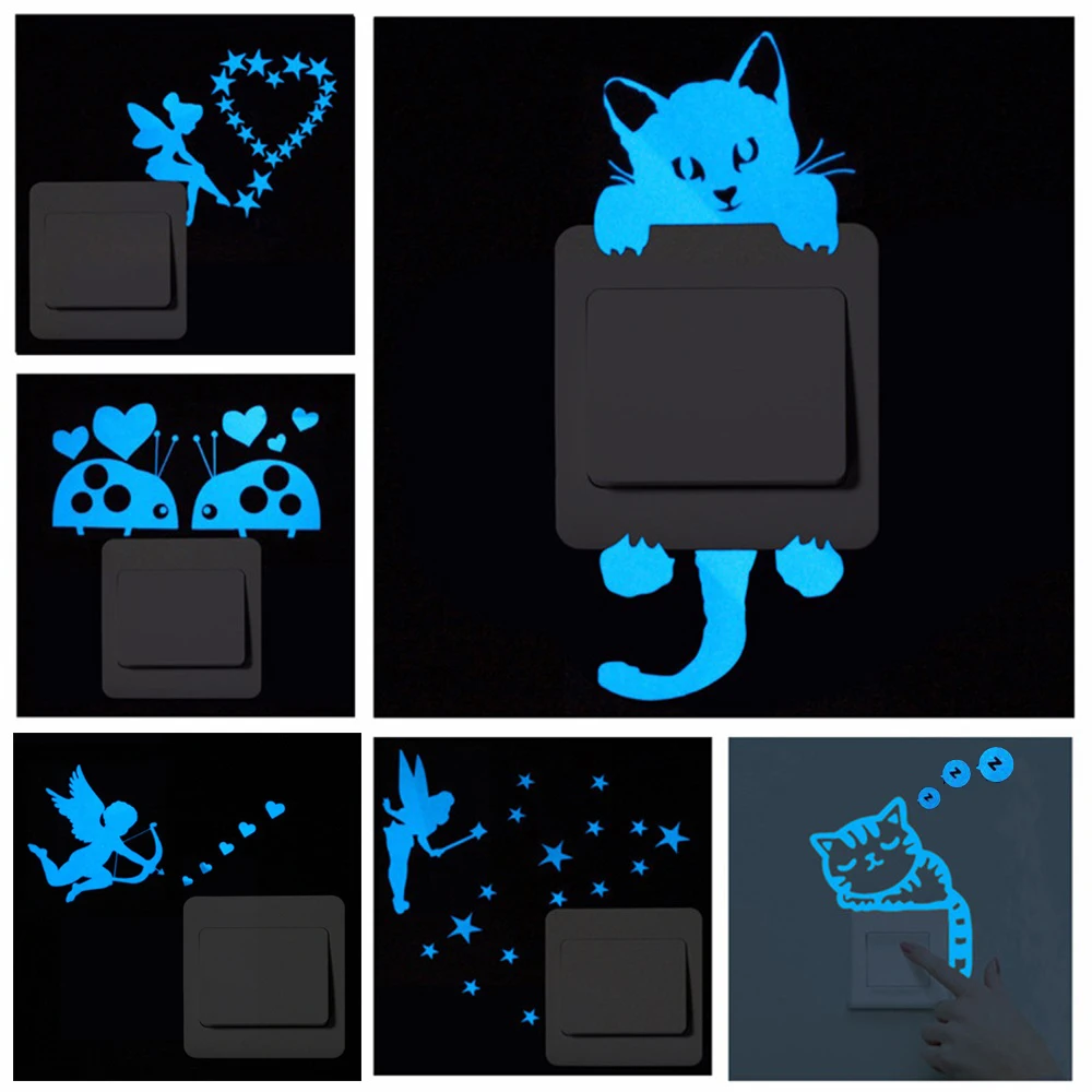 Мультяшный светящийся Переключатель наклейка светится в темноте настенный