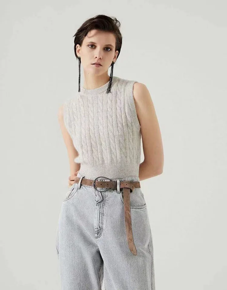 

Women Sweater Women Tops 2021 Fall And Winter Cashmere Cable Crew Neck Sleeveless Top Women