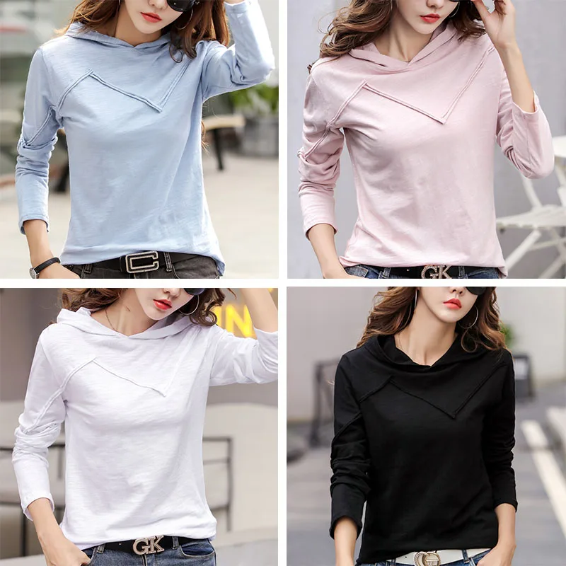 Топы из 100% хлопка женская футболка с длинным рукавом белая черная 2021 модная