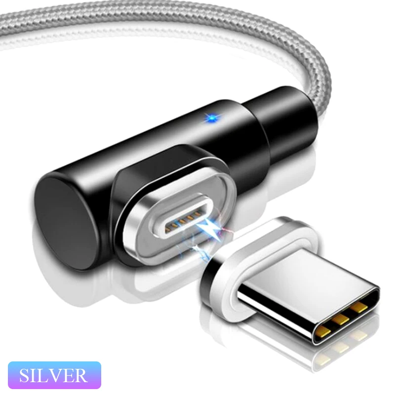 Серебристый Магнитный кабель 3A Micro usb type C кабель освещения для iphone XS huawei honor 9X Быстрая зарядка магнит зарядное устройство кабели для мобильных телефонов - Цвет: Серебристый