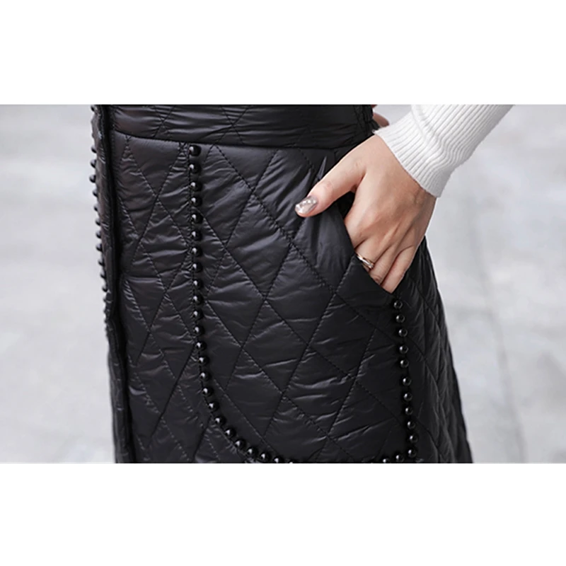 Большие размеры пуховые хлопковые черные макси юбки для женщин зима 2019 высокая