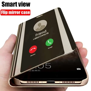 smart mirror flip phone case for huawei y7a y9a y9s y5p stand book leather shockproof cover for huaweiy6p y7p y8p cases shell free global shipping