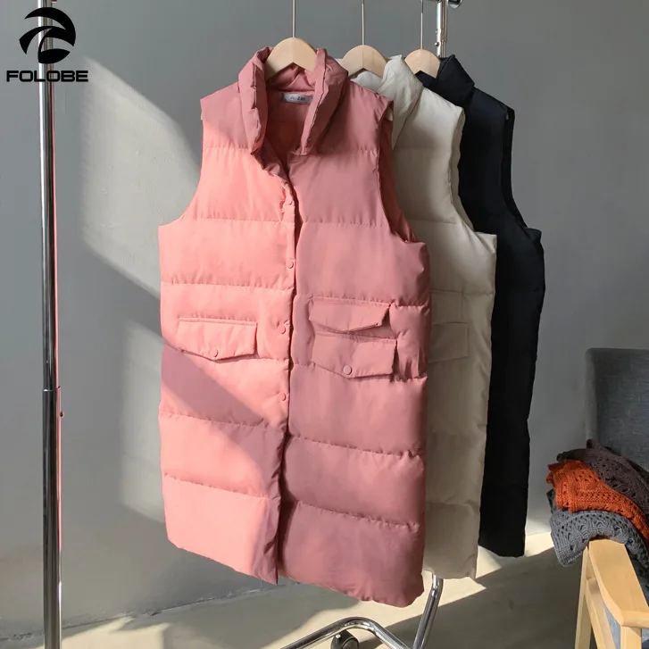

2020 Autumn Winter Korean Long Vest Women Ladies Waistcoat Stand Collar Vest Warm Sleevless Vest Jacket Gilet Slim Fit WaistCoat