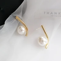 s925 needle korean simple geometric earrings with web celebrity personality curve female pearl earrings