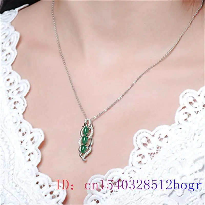 

Jade Bean Pendant Fashion 925 Silver Necklace Zircon Charm Gifts Crystal Chalcedony Natural Amulet Chinese Gemstone Jewelry
