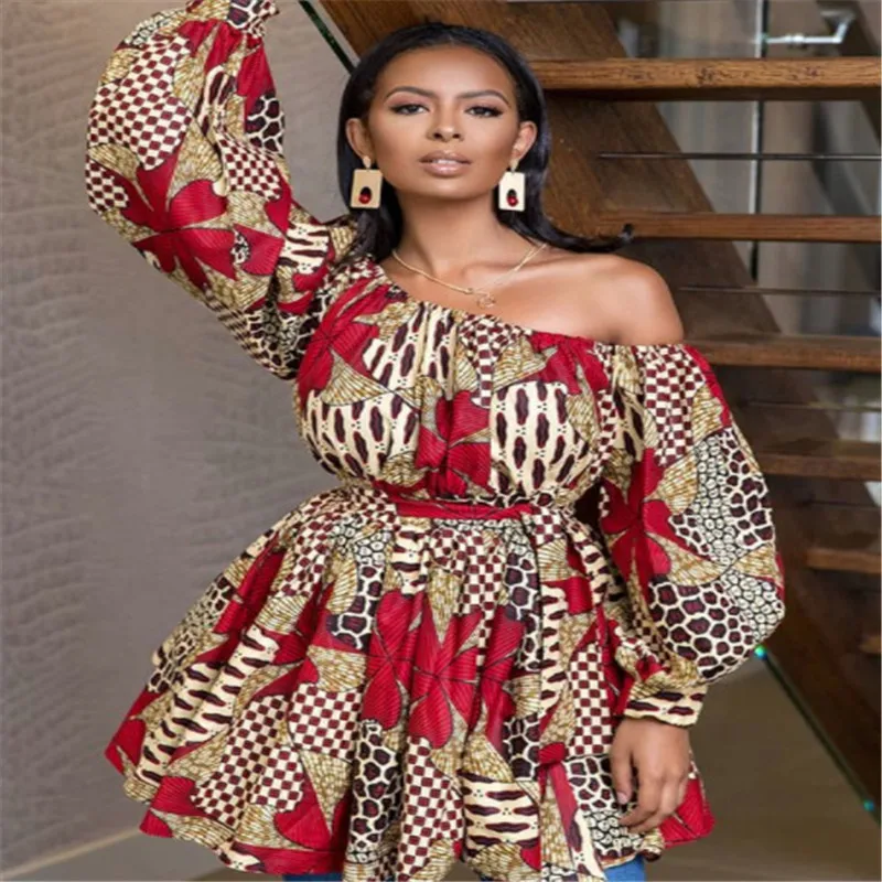 

2020 New Fashion African Dresses for Women Summer Tilting Shoulder Two Wear Africa Style Print Rich Top