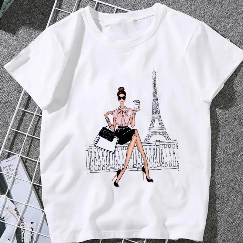 

Summer Women's Fashion Champagne Print T-shirt Harajuku Kawaii Casual street style women's T-shirt pink aesthetic women shirts