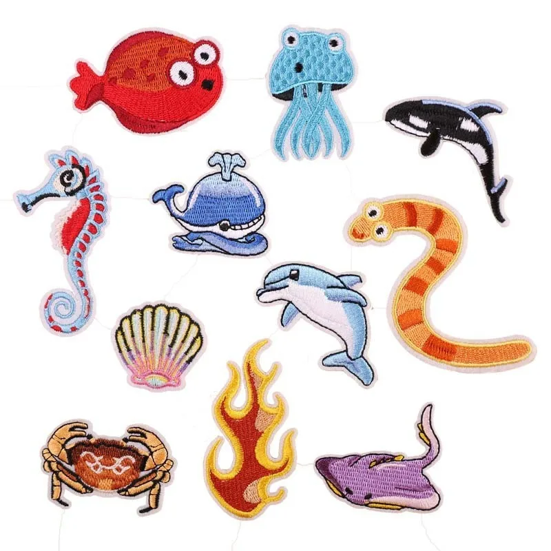 

Animal Underwater world hippocampus Patches snake Patch Iron On Jellyfish Patches wholesale For Clothing Child DIY decorate