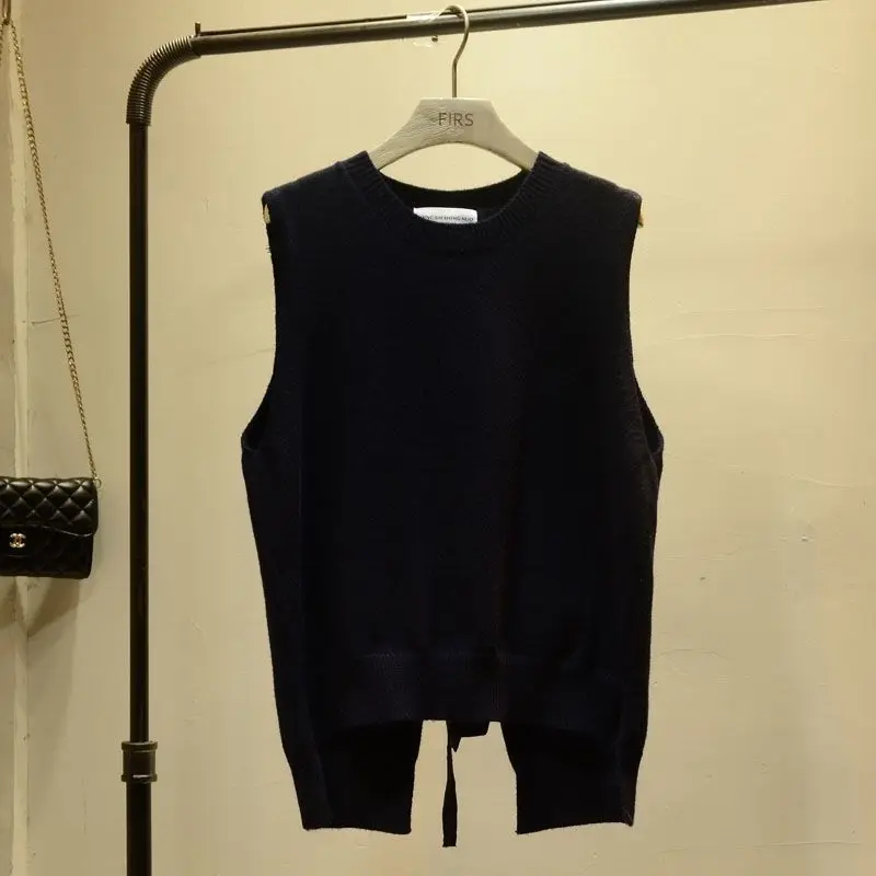 Женский свитер с круглым вырезом жилет в Корейском стиле преппи однотонный