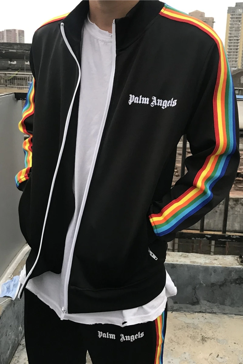 

Palm Angels side rainbow striped casual couple men women sports 78451289646