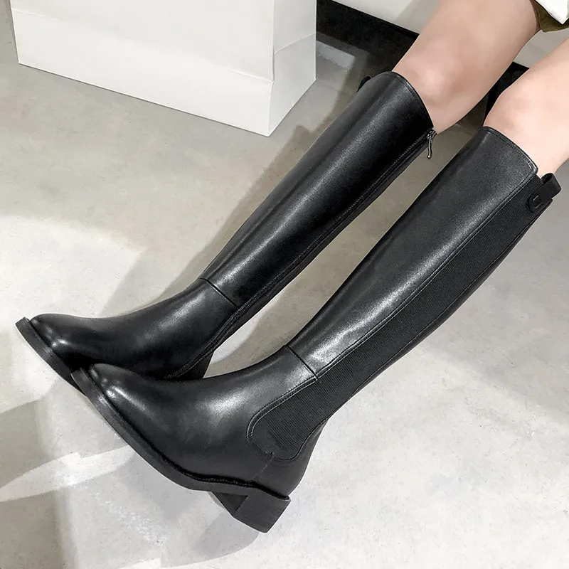 

Asumer 2020 new arrival knee high boots women genuine leather shoes square toe autumn winter fashion cool riding boots woman