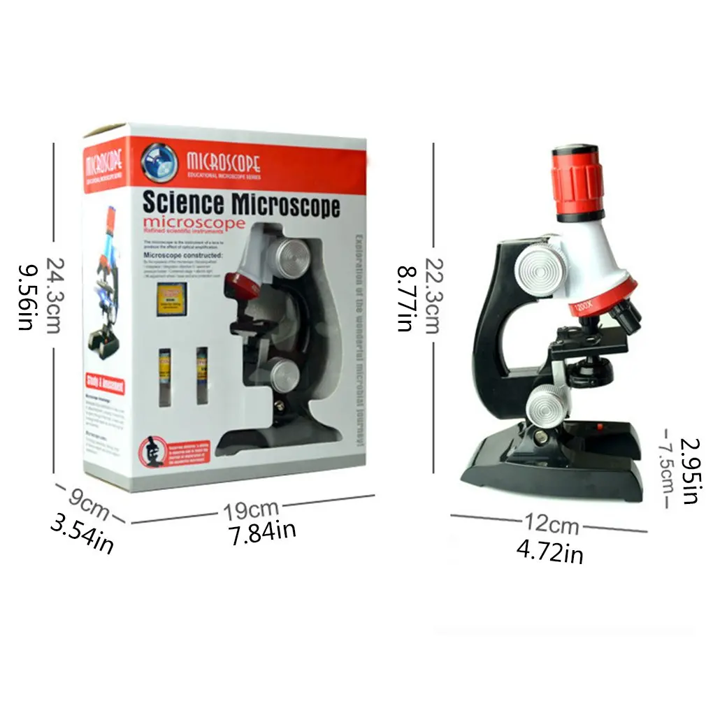 

Children Microscope Neutral Plastic 1200X Science Experiment Teaching Aid Science Toy Focal Length Adjustable 9Pcs Set
