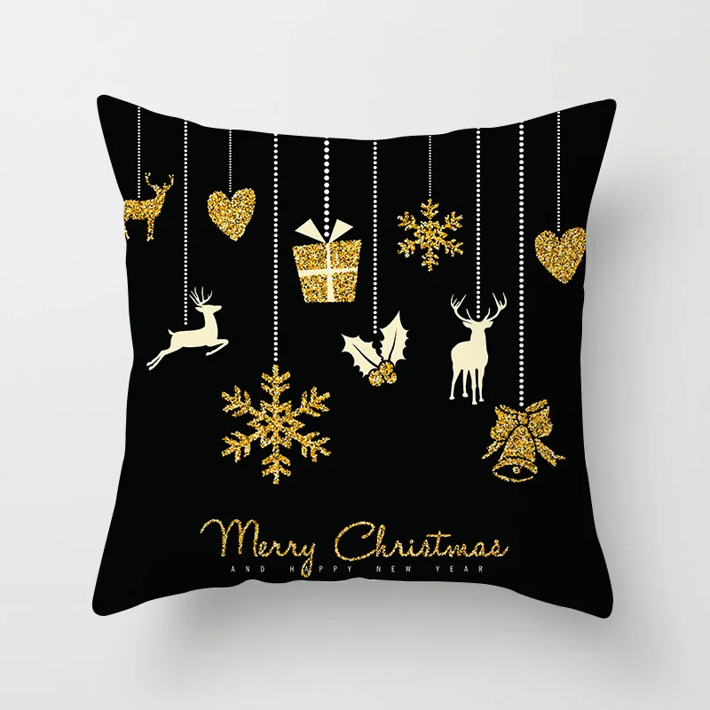 Christmas Gold 13 Белая, черная, Золотая наволочка с надписью «Merry Christmas», декоративная наволочка с оленем, снегом, Полиэстеровые наволочки для дивана - Цвет: Christmas Gold 13