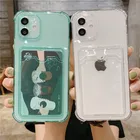 Чехол для iPhone 13, 11, 12 Pro Max, XR, XS Max, X, 7, 8 Plus, прозрачный, с отделением для карт