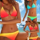 Женское пляжное бикини с принтом, летний сексуальный градиентный бандажный купальник пуш-ап, пляжный комплект, Женский комплект 2 шт.