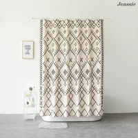 White Geometric Bohemian Shower Curtain Waterproof Thicken Fabric Bathroom Curtains Nordic Style Bathtub Customizable Home Decor