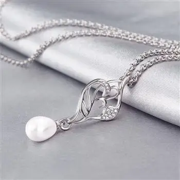 

Elegant Carved Love Dance Pearl Necklace Zircon Pendant Necklace PLN015-C Platinum LKNPLN015