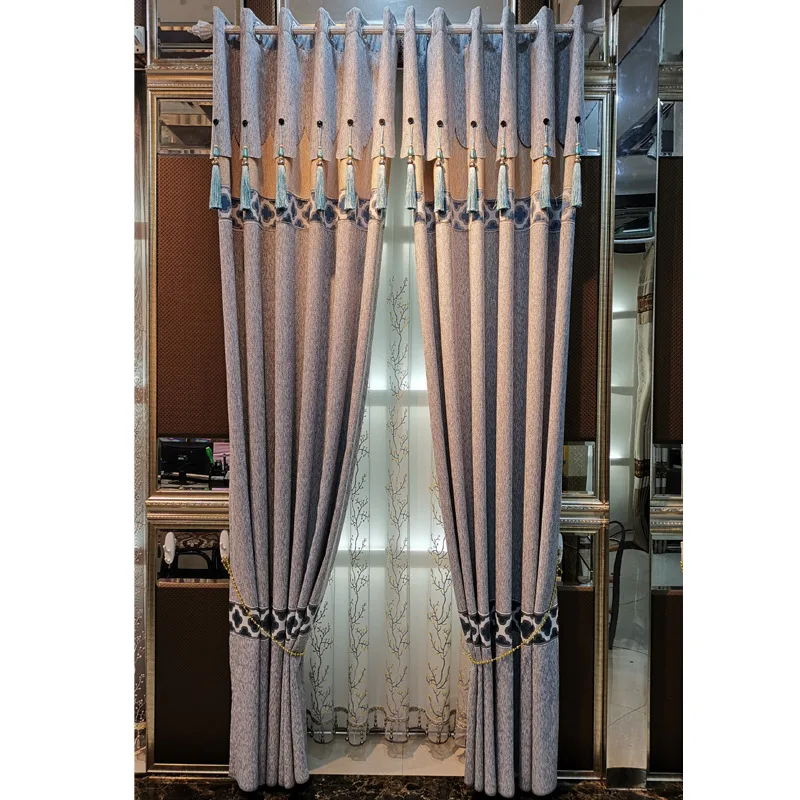 

Modern and Simple Cotton and Linen Blackout Stitching Curtains for Living Room Bedroom High-end Chinese Curtains Tulle Custom