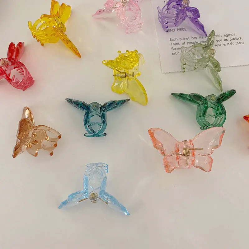 Женские прозрачные мини Когти для волос с бабочкой цветные акриловые заколки