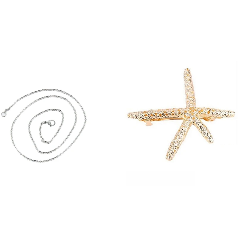 

20Inch Chain Necklace DIY Craft and Lobster Clasp - Silver Tone with Women's Jewelry Hair Starfish Hairpin
