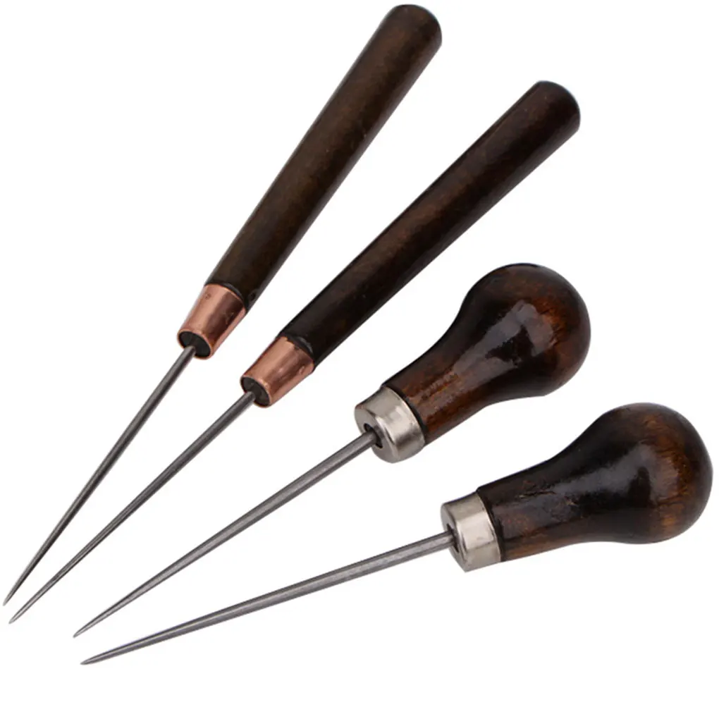 

2 Pcs Solid Wood Handle Drillable Awl Leather Craft Cloth Professional Stitching Sewing Repair Tools Sewing Stitching Awl
