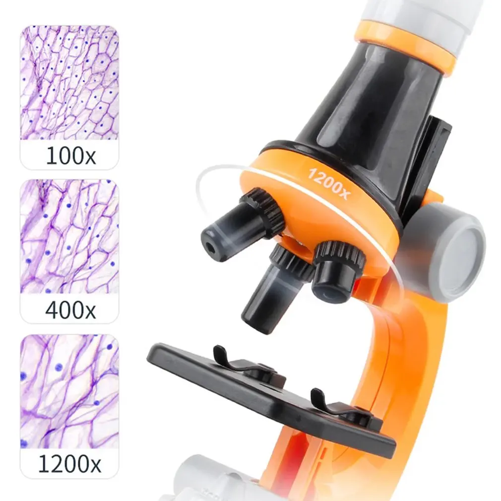 

1 Set Kids Microscope Kit Science Lab LED 100X-400X-1200X Toy Home School Interest Cultivation Child Boys Birthday Gift Present