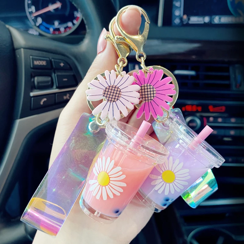 Японский Дейзи Желая бутылки брелок с жидкостью блеск зыбучие пески акриловое